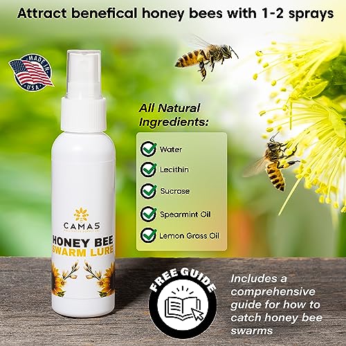 Camas Pollinator Supply Honey Bee Swarm Lure - 2oz Bottle for Beekeepers Use in Naturally Attracting New Beneficial Honey Bee Swarm Colonies