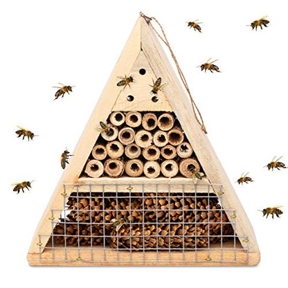 Mason Bee House - Handmade USA Natural Elderberry Bee Hotel - Bee Hive Attracts Peaceful Bee Pollinators to Enhance Garden Productivity
